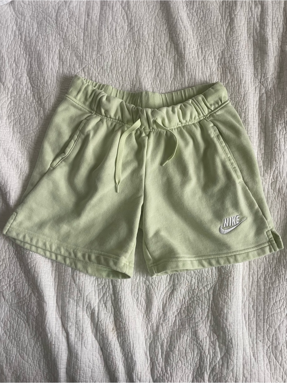 Nike Kids Light Green Fleece Shorts with Drawstring